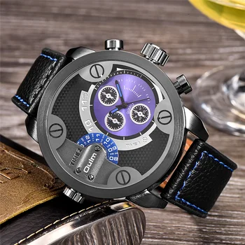 Oulm 3130 Marca de Luxo Duplo Fuso Horário Homens Relógios de Grande Tamanho Esporte Relógio de Quartzo do sexo Masculino Relógio Casual relógio de Pulso relógio masculino