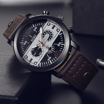 Moda pulseira de Couro dos homens de Quartzo de Pulso, Rodada de Negócios, masculino Relógio do esporte digital relógio de pulso para homens relógio masculino