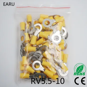 RV5.5-10 Anel Amarelo terminal isolado atender 4-6mm2 Cabo Conector de Fios 50PCS/Pack cabo de Crimpagem Terminal RV5-10 RV