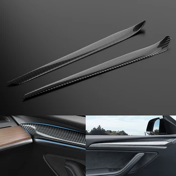 Tesla Model 3/Y 2021-2022 de Fibra de Carbono de Padrão ABS Interna Porta Dianteira do Braço Painel Tampa Guarnição de Decoração de Interiores(Pacote de 2)