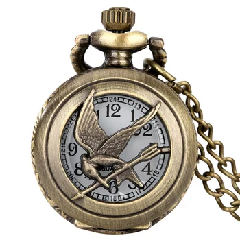 Tiny Menor Pássaro Oco Caso Retro Bronze Colar de Quartzo Relógio de Bolso Steampunk FOB Bolso Lembrança de Presentes para Homens, Mulheres 2022