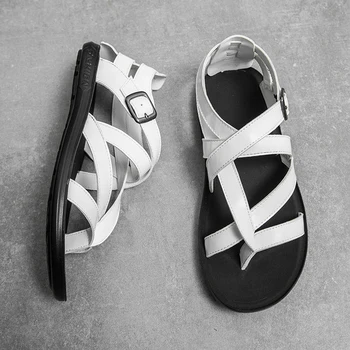 YEINSHAARS Homens Gladiador Sandálias de Verão Pista e Sapatos Brancos, Flip Flop de Couro Designer Alça de 2022 Slides Chinelos Macios Romano
