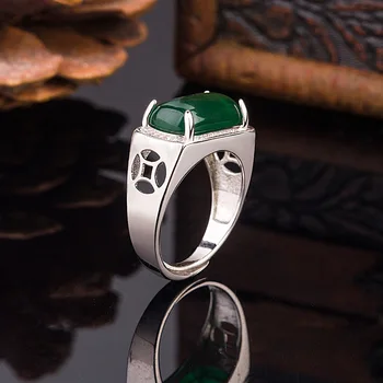 Prata 925 Esterlina de Vintage Esmeralda Diamante Anéis Para homens Genuíno Jóias Aniversário de Casamento Redimensionável Anéis Presente Atacado
