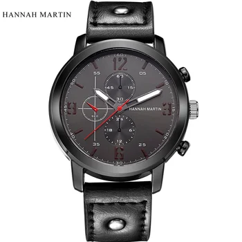 Hannah Martin Mens Relógios as melhores marcas de Moda de Luxo Assistir Homens de Relógio Pulseira de Couro Impermeável Relógios de Homens Relógio bayan kol saati