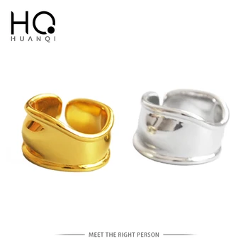 HUANZHI 2020 Novas coreano Simples Irregular de Onda Brilhante de Largura da Cor do Ouro do Metal Open Anéis Ajustáveis para as Mulheres, Homens Jóias
