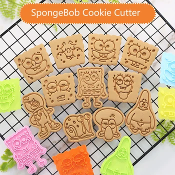 Novo desenho animado bob Esponja Cortadores de Cookie 3D Pressable Biscoito Molde Cookie Carimbo de Cozinha Pastelaria Bakeware Ferramenta de Cozimento Acessórios