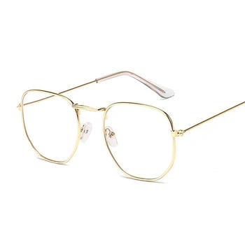Hexágono Pequeno Liga De Ouro Óculos De Armação De Retro Clássico Ótica Óculos Transparente Lente Clara Mulheres Homens Espectacles Feminino