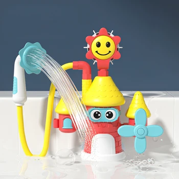 Castelo elétrico Chuveiro Brinquedos de Criança do Bebê do Banho de aspersão de Água com Torneira de Banheira de Aspersão Forte ventosa Brinquedos de Jogo de Água para as crianças