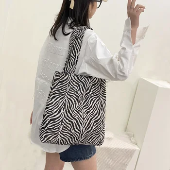 Não. HTB-14 alto-capacidade de zebra stripe portátil único-bolsa de ombro saco de lona para as mulheres saco de compras e para estudantes