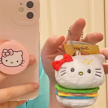 Sanrio Cartoon Burger Hello Kitty de Pelúcia Chaveiro Kawaii Mochila Ornamentos Bonitos Crianças Boneca Meninas de Pelúcia, KT Gato Anel de Chave Presentes