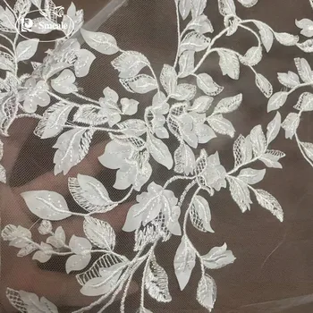 3D Artesanal Folha de Apliques de Malha de Tecido do Laço do Vestido de Casamento Vestido de Saia Longa DIY Artesanal Acessórios RS3779