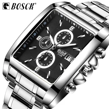 BOSCK Homens Relógios de alto Luxo da Marca Completa de Aço Impermeável do Esporte Relógio de Quartzo Moda masculina Data de Relógio Cronógrafo Relógio Masculino