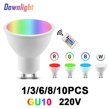1-10PCS Infravermelho automático de controle remoto LED de escurecimento holofotes RGBW GU10 AC220V 6W 24 tecla de controle remoto de luz da cor de 6500K