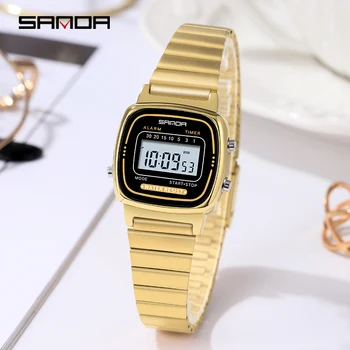 SANDA Mulheres Clássico de Ouro Eletrônico Relógio Fashion Feminino Elegante Relógio de Presente de Luxo Relógios Casuais Impermeável Senhoras relógio de Pulso