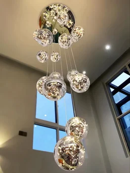 Moderno escada em espiral lustre de sala de estar, sala de jantar villa cozinha loft duplex piso bola de vidro bolha led luzes de corda