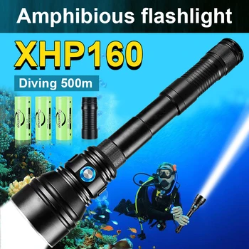 XHP160 Mergulho Lanterna LED Recarregável Lâmpada Subaquática IPX8 Impermeável Profissional Tocha XHP90 Potente Lanterna de Mergulho