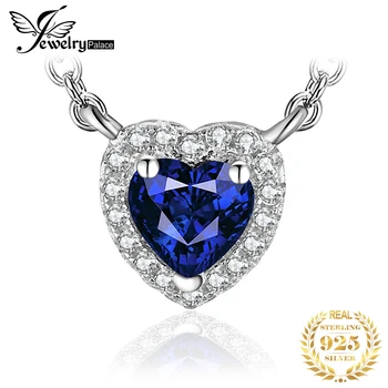 JewelryPalace Coração Criado Safira Azul Pingente de Prata 925 Colar Mulher Gemstone Jóias de Moda Presente 45cm