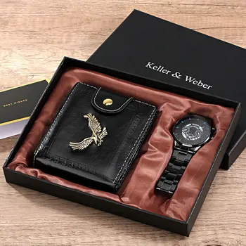 Homens de Quartzo Relógios de pulso Carteira Conjunto de Aço Inoxidável relógios de Luxo 2021 Masculina de Couro, Carteiras Relógio de Presente para o Namorado