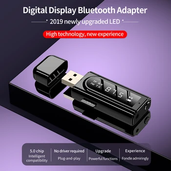 GOOJODOQ USB Bluetooth 5.0 Transmissor Receptor Display LED MP3 Player Aux Carro FM TV PC TF Áudio Estéreo Adaptador Casa alto-Falante