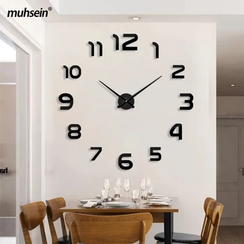 Muhsein de Venda Superior Moderno Relógio de Parede Tamanho Grande, 3D Relógios Espelho Acrílico Adesivo de Parede Relógio de Casa, Decorar a Sala de estar e Escritório