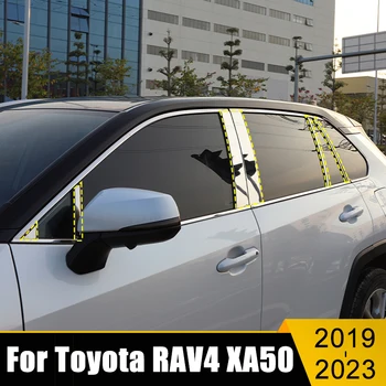 Para Toyota RAV4 2019-2022 2023 RAV 4 XA50 Híbrido Inoxidável Janela do Carro do Centro de Pilar Tampa Guarnição B C Pilares Pós Tira de Etiquetas