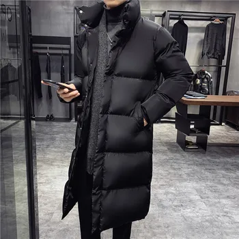 Inverno Casaco Acolchoado de Homens coreano Tendência da Moda Espessamento e Alongamento Acolchoado Jaqueta de Stand-colar de Mid-comprimento do Casaco Homens Casaco