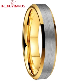 4mm Ouro Anéis de Tungstênio Banda de Casamento para Homens Mulheres Arestas Biseladas Acabamento Escovado Ajuste de Conforto
