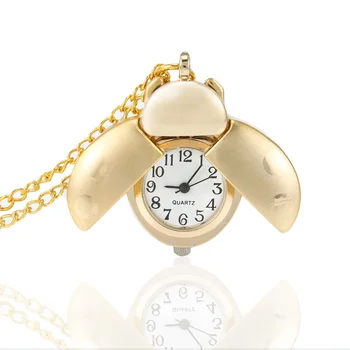 80, Ouro velho Bonito Besouro de Quartzo Relógio de Bolso Mecânica Pingente Colar Corrente Clip Relógio Relógios H9