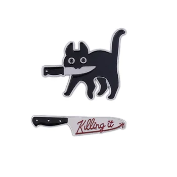 E3707 Halloween Bonito dos desenhos animados do Gato Preto Modelagem de Esmalte Pin de Lapela Pins, Emblemas na Mochila Broche Engraçado Jóias Presentes