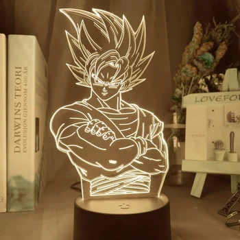 Novo Dragon Ball Z Figura Vegeta Super Saiyajin 3D Lâmpada do DIODO emissor de Luz da Noite Figura Goku Jiren Broly Secretária de Decoração de Toque Lâmpada de Tabela de Presente