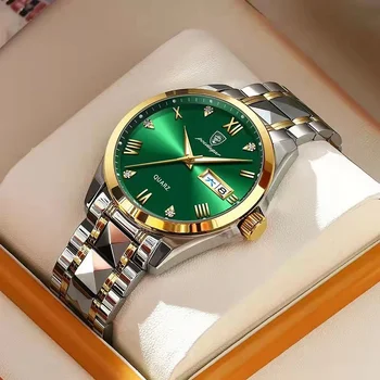 Poedagar As Melhores Marcas De Moda De Luxo Verde Dial Watch Homens Impermeável Luminosa Semana Data Do Relógio De Desporto Relógios Mens Quartzo Relógio De Pulso