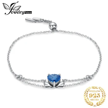 JewelryPalace Nova Chegada da Asa do Anjo do Amor do Coração Azul de pedra preciosa da Prata 925 Esterlina, Bracelete Ajustável para a Mulher Bonito Presente
