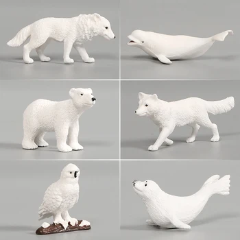 Simulação de Mini Animais do Ártico Pinguins Urso Polar Coruja Dolphin Lobo 6PCS,Aves, Porco,Cão Estatueta de cobrança Para Crianças Brinquedo