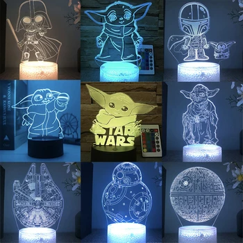 Star Wars Figura 3D Ilusão da Noite do DIODO emissor de Luz luz de presença Toque Flash de Luz Secretária de Stormtrooper Boba Fett Darth Vader Bebê Yoda Brinquedos