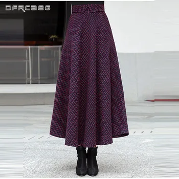 Engrossar o Grande Balanço Mulheres de Lã de Maxi Saias de Inverno 2020 Cintura Alta e Elegante Mulher de Lã Saia Longa Feminina Saia Longa