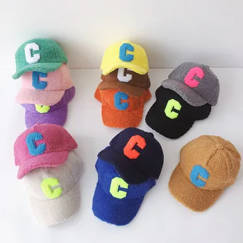 Cordeiro de Lã para Crianças de Beisebol Chapéu de Inverno Candy Color C Letra Quente Cap Bebê Pato Língua Chapéu de Maré Viseiras Viseira Chapéus Bonés de Vestuário