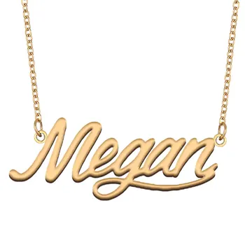 Megan Placa de identificação Colar para as Mulheres, a Jóia de Aço Inoxidável Banhado a Ouro Nome da Cadeia de Pingente Femme Mães Namorada de Presente