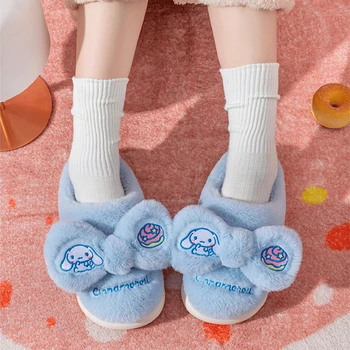 Sanrio Pelúcia Chinelo Kuromi Cinnamoroll Hello Kitty Winter Plushies Menina De Interior, De Andar De Sapatos Manter Aquecido Mulheres Acessórios Para O Lar