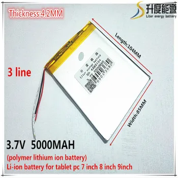 Frete grátis 3,7 V 5000mAh 4285104 3 fios de Lítio Tablet PC da Bateria com a protecção bordo de uma bateria de Polímero de