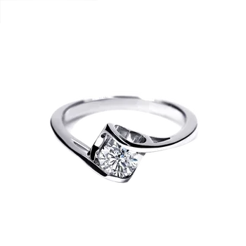 Tianyu Gemas Mulheres Prata 925 Anéis de Casamento 6.5 mm 1ct 5mm Brilhante Redondo Branco Espumante Moissanite Diamantes Jóia do Anel de Dedo