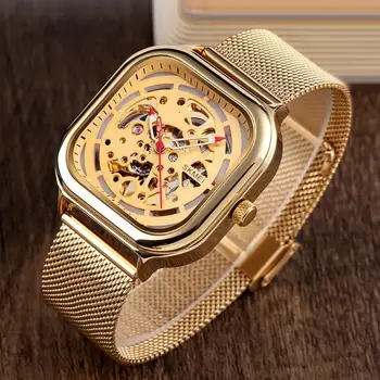 Moda dos Homens Relógios de Marca SKMEI de Luxo Mecânica Relógio de Quartzo do Aço Inoxidável dos Homens relógio de Pulso Pulseira Impermeável Relógio
