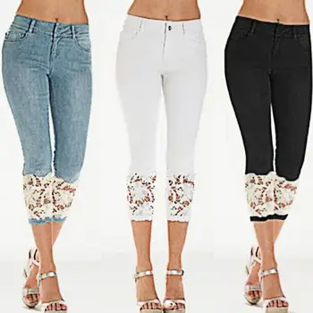2022 Verão as Mulheres de Calça Capri Laço Elástico Mulheres Comprimento de Bezerro Meados de Origem Jeans Casual Lápis Calças y2k Streetwear calças de Brim das Mulheres