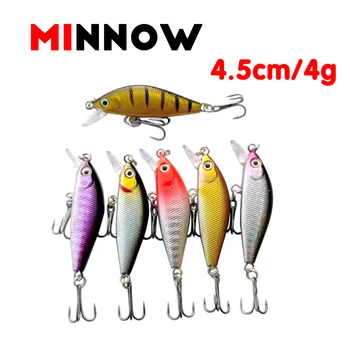 1Pcs Minnow Afundando Wobblers Isca 4,5 cm 4g Isca Artificial 6 ColorsTrout Isca de Pesca Rígido Atrair Crankbait Bass Pesca