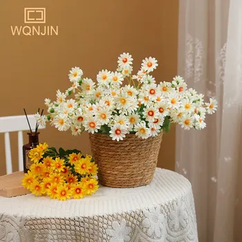 15 Cabeças Branco Margarida Flores Artificiais Ramo Buquê para a Casa de Casamento a Decoração do Jardim DIY de Noiva de Seda Falso Flor
