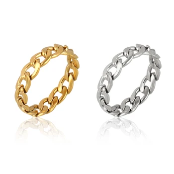 Anel de cadeia de Aço Inoxidável, Anéis Para Homens Mulheres Anéis de Geometria Anel de Dedo de Ouro, Cor de Prata Anel de Conjunto de Mulheres a Jóia de Presente
