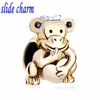 apresentação de charme frete Grátis presente do Dia dos Namorados dourada macaco dourado de amor charme esferas de ajuste de Pandora bracelets
