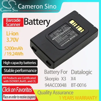 CameronSino Bateria para Datalogic Skorpio X3 X4 se encaixa Datalogic 94ACC0046 BT-0016 94ACC0048 Scanner de código de Barras 5200mAh bateria 3.70 V