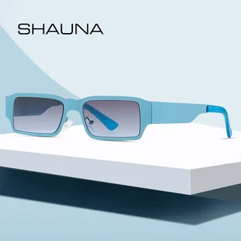 SHAUNA Retro Pequeno Retângulo de Aço Inoxidável Óculos de sol WomenTrending Homens Óculos de Sol com Tons UV400