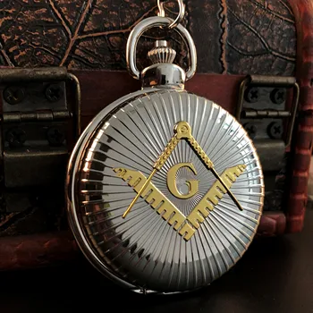 Moda Grande Em Prata Quartzo Relógio De Bolso Maçônica Colar Pingente Para Homens Mulheres Presentes Exclusivos Unisex Relógio Fob
