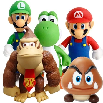 Mario Anime Figura Bros, Luigi Yoshi Modelo De Bowser Brinquedos Bolo Toppers Playset Coleção De Cogumelo Orangotango Presente De Natal